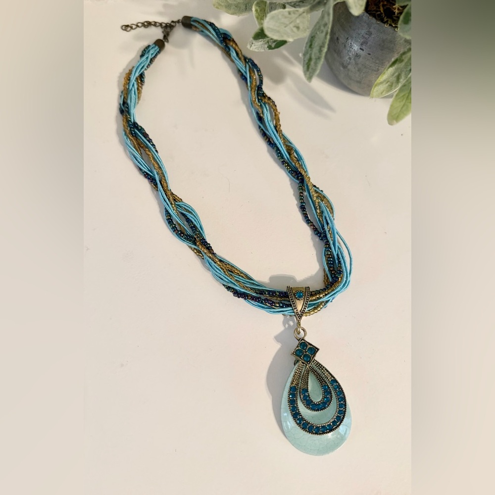 Blue Multi-Strand Teardrop Pendant Necklace - Women Jewelry